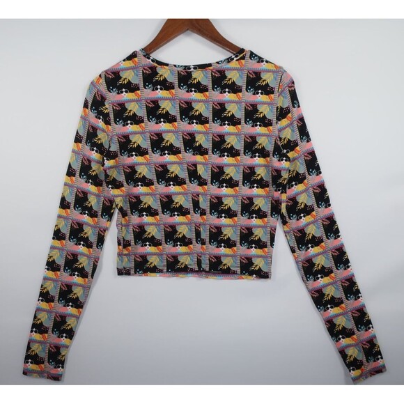 Alice & Olivia Delaina Stace Face Long Sleeve Crop Top All Ocer Print Multi M - Picture 7 of 12